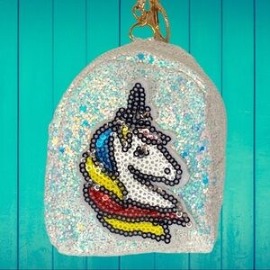 GLITTER UNICORN MINI BACKPACK COIN‎ PURSE CHARM KEYCHAIN IN WHITE